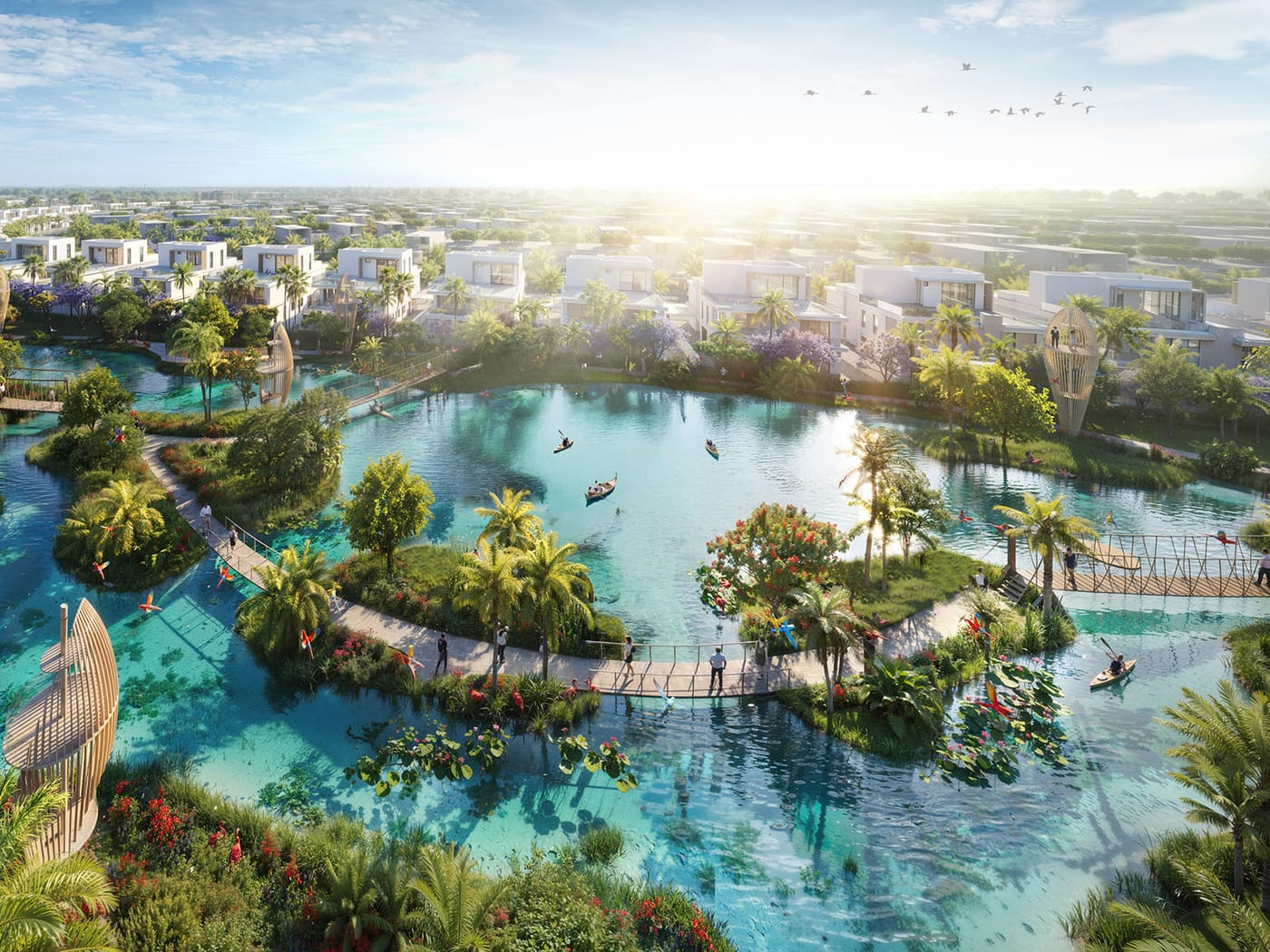 Aerial view of lagoons and villas, DAMAC Islands 2
