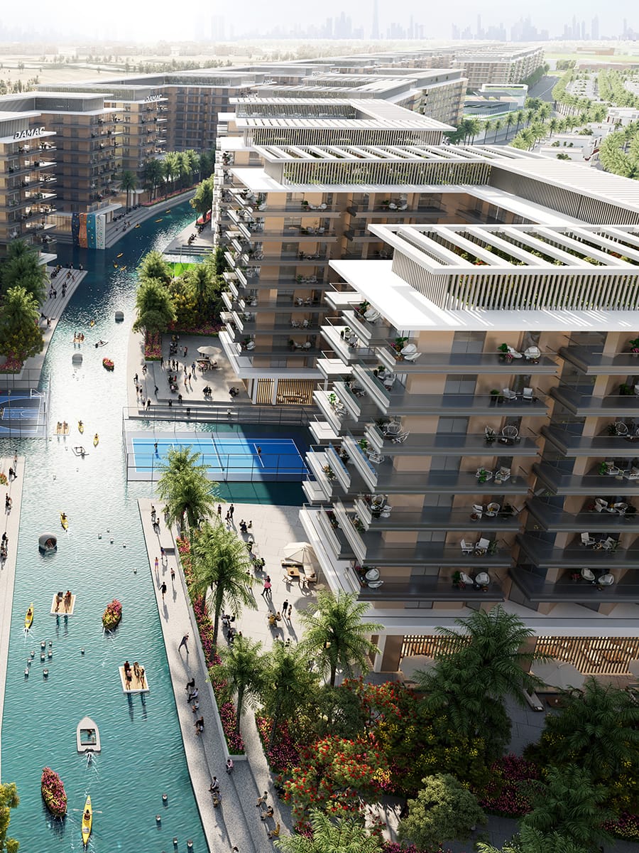 Apartment buildings along a canal, DAMAC Riverside