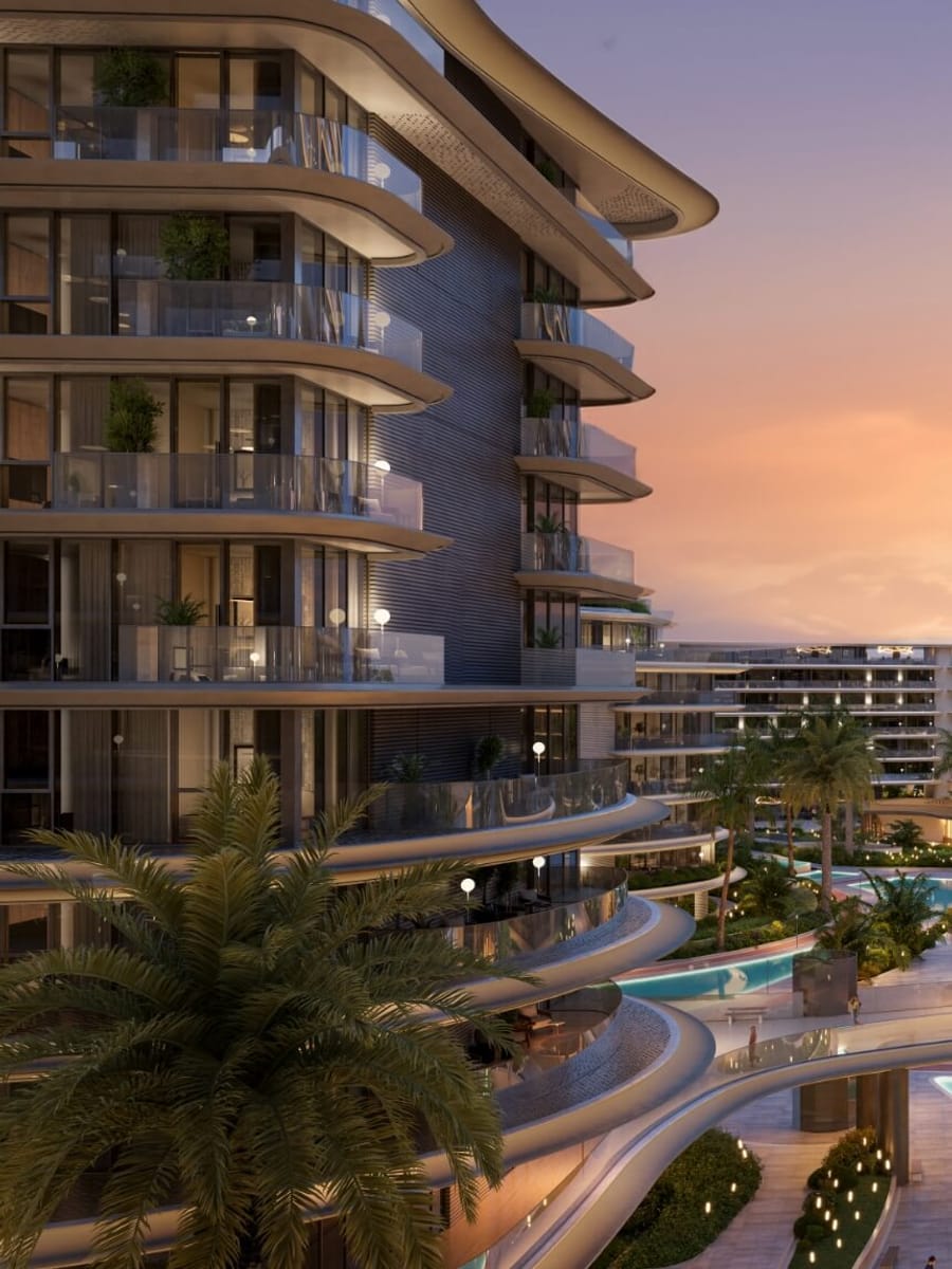 Terraced facade at dusk, The Meriva Collection