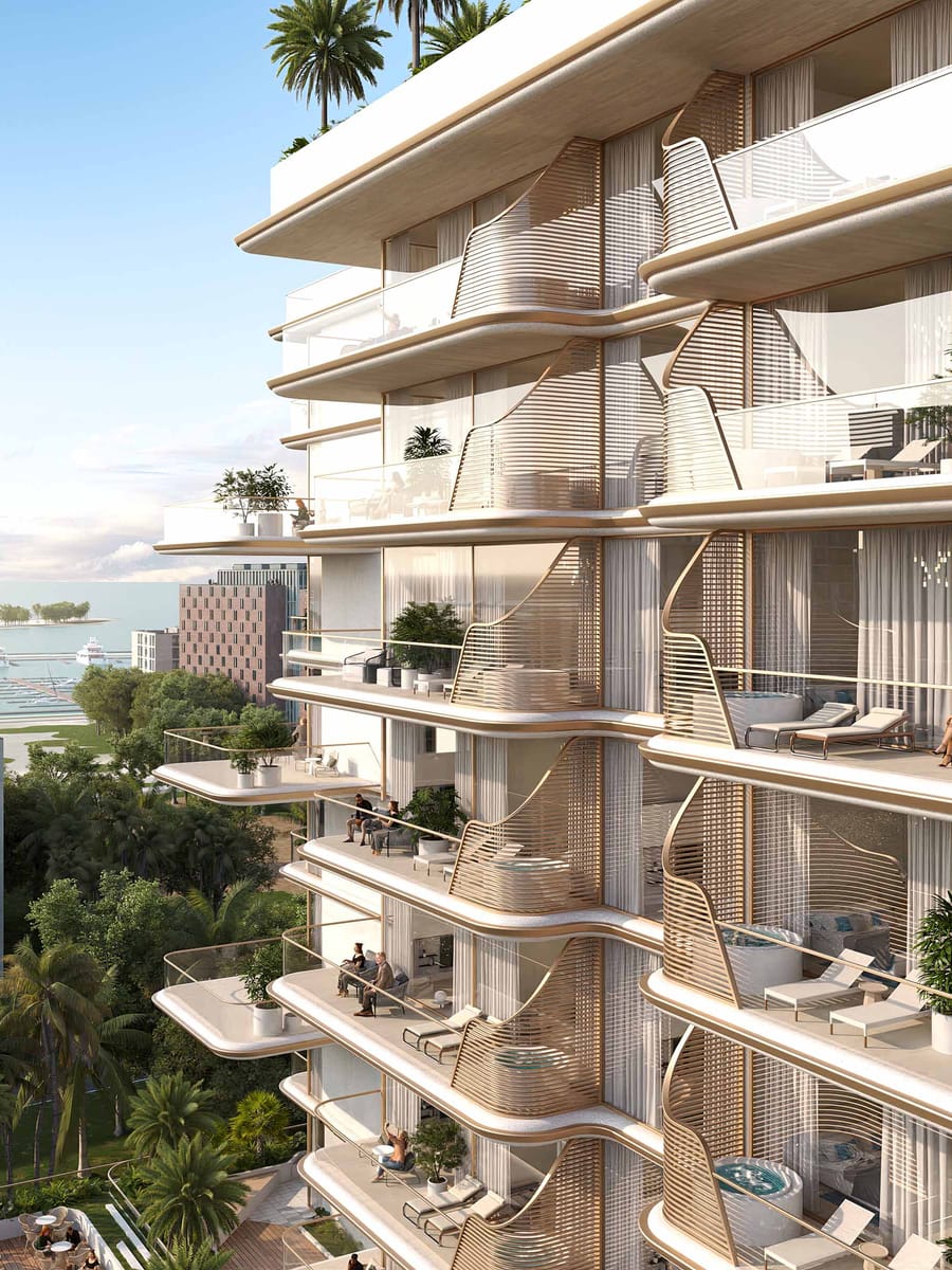 Curved terraced balconies, Sunset Bay
