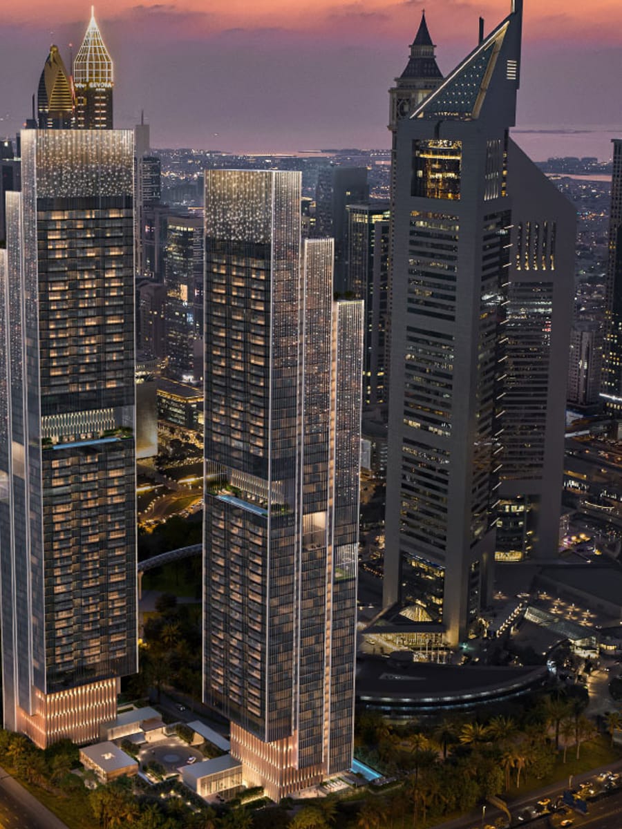Towers at night, Jumeirah Residences Emirates Towers