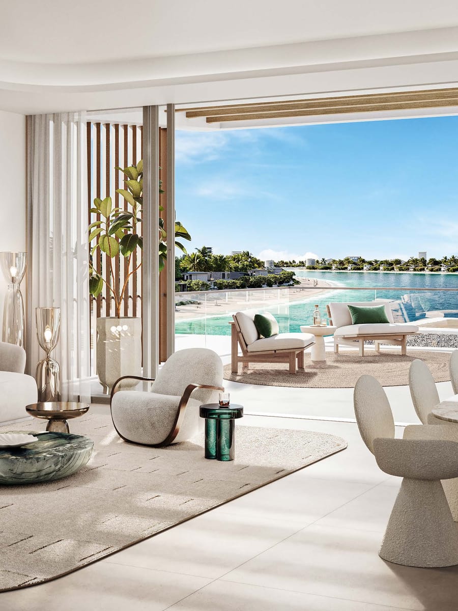 Living room facing the water, Palm Central